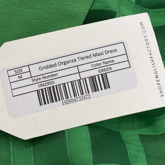 English Factory Women’s Gridded Organza Tiered Button-Up Maxi Dress Green Size M - Picture 4 of 11